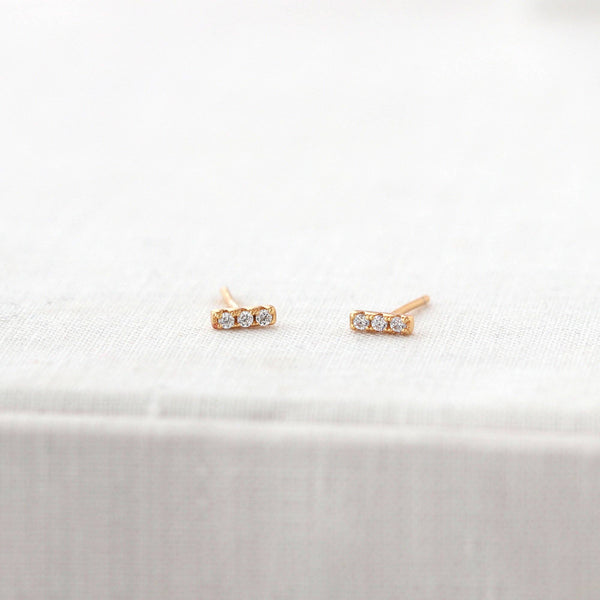 Kris Nations - Bar Dash Pave Stud Earrings: 18K Gold Vermeil / Crystal