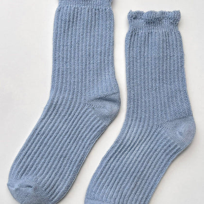Le Bon Shoppe - Linen Scallop Socks - Pale Blue