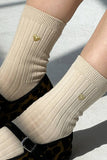 Le Bon Shoppe - Embroidered Her Socks: Porcelain + Gold Heart