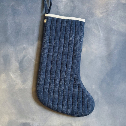 Bliss and Mischief - Quilted Stocking, Calico Stripe Blue