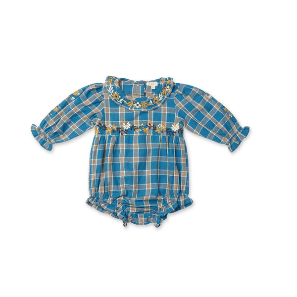 Lali Juniper Romper ~ Azure Plaid with Embroidery