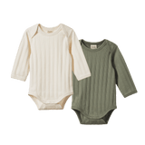 Nature Baby - 2 Pack Derby Bodysuit Long Sleeve: 0-3M