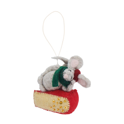 Global Goods Partners - Felt Mouse Cheese Wedge Ornament