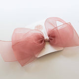 Tangle Shiny Stars - Handmade Chiffon Ribbon Hair Clip (Coral Pink)