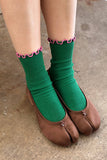 Le Bon Shoppe - Ruffled Modal Socks Spinach w/ Pink