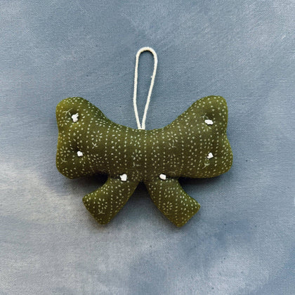 Bliss and Mischief - Bow Ornament, Calico Stripe Moss