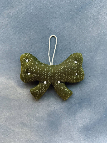 Bliss and Mischief - Bow Ornament, Calico Stripe Moss