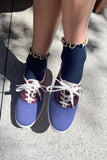 Le Bon Shoppe - The Petite Ruffled Modal Socks ~ SOFT WHITE / NAVY