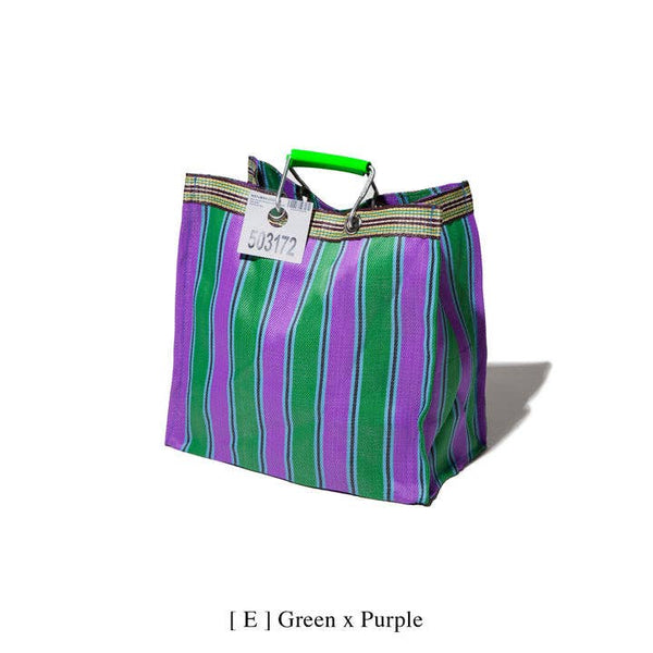 RECYCLED PLASTIC STRIPE BAG - Square: Green x Purple