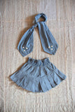 Bonjour Pleated Skirt & Scarf ~ Blue Gingham