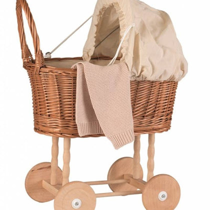 Egmont - Wicker Pram with Eggshell Knitted Bedding