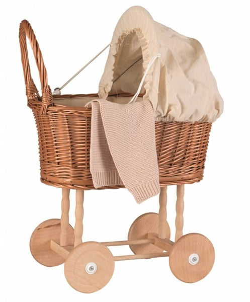 Egmont - Wicker Pram with Eggshell Knitted Bedding