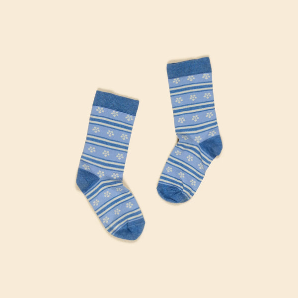 Apolina Alpine Floral Ankle Sock - Book Blue/Milk