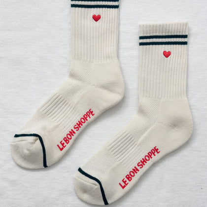 Le Bon Shoppe - Embroidered Boyfriend socks: Parchment + Heart