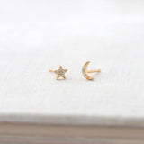 Kris Nations - Star and Moon Crystal Stud Earrings: 18K Gold Vermeil