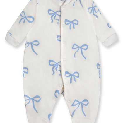 Sleepy Doe - BABY SLEEPSUIT | BLUE BOWS: 0-3 Months