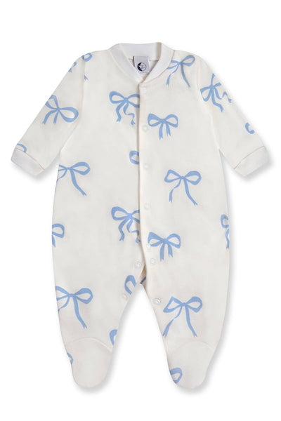 Sleepy Doe - BABY SLEEPSUIT | BLUE BOWS: 6-12 Months