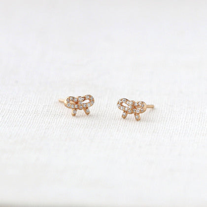 Kris Nations - Bow with Crystals Stud Earrings: 18K Gold Vermeil