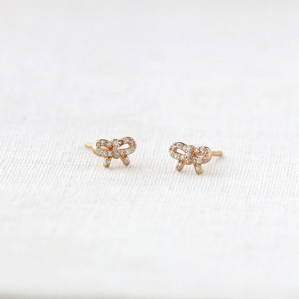 Kris Nations - Bow with Crystals Stud Earrings: 18K Gold Vermeil