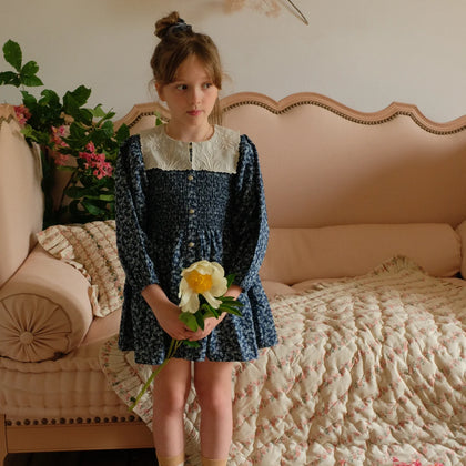 Bonjour Dress ~ Blue Denim with Flowers