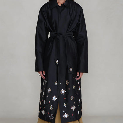 Chan Luu Techno Taffeta Sequin Trench Coat ~ Black