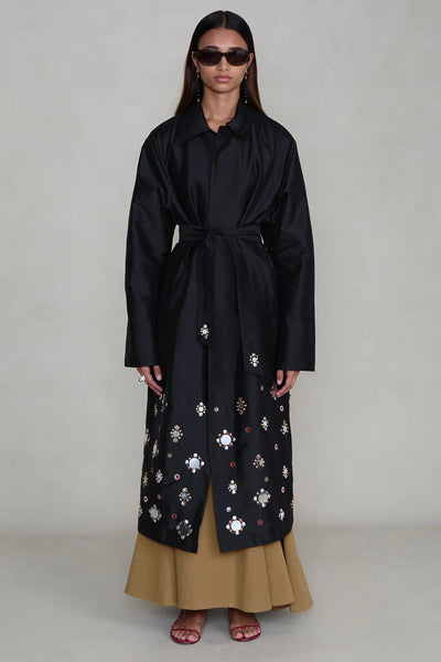 Chan Luu Techno Taffeta Sequin Trench Coat ~ Black