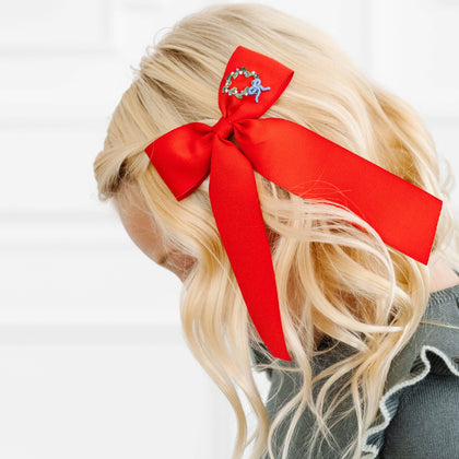 Winn and William - Christmas Wreath Hair Bow: Red