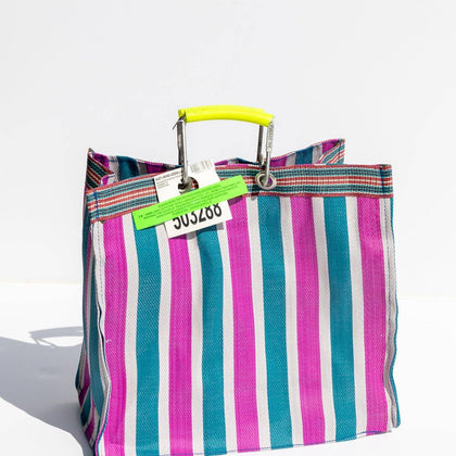 RECYCLED PLASTIC STRIPE BAG - Square: Green x Pink