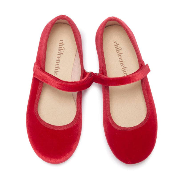 Childrenchic Classic Velvet Mary Janes ~ Red