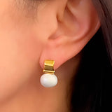 CC & Co by Catherine Canino - Smooth + Classic Pebble Pearl Posts- Medium: White