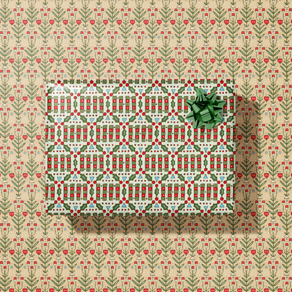 re:mused studio - Holly Florals Gift Wrap Sheet-Double Sided: Roll of 3 Sheets