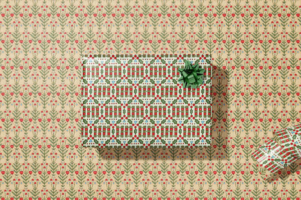 re:mused studio - Holly Florals Gift Wrap Sheet-Double Sided: Roll of 3 Sheets