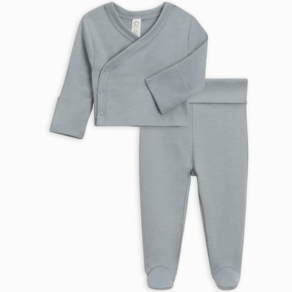 Colored Organics - Riley 2 Piece Kimono Wrap Top and Pant Set: Mist / 3-6M