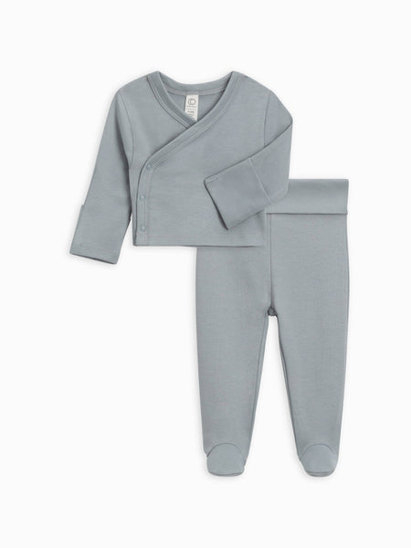 Colored Organics - Riley 2 Piece Kimono Wrap Top and Pant Set: Mist / 3-6M