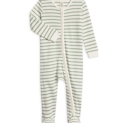 Colored Organics - Organic Baby Peyton Footed Sleeper - Vitto Stripe / Jade