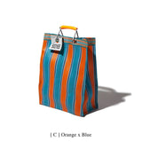 RECYCLED PLASTIC STRIPE BAG - Rectangle D15: Orange x Blue