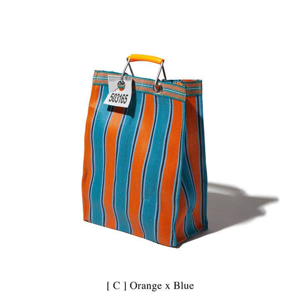 RECYCLED PLASTIC STRIPE BAG - Rectangle D15: Orange x Blue