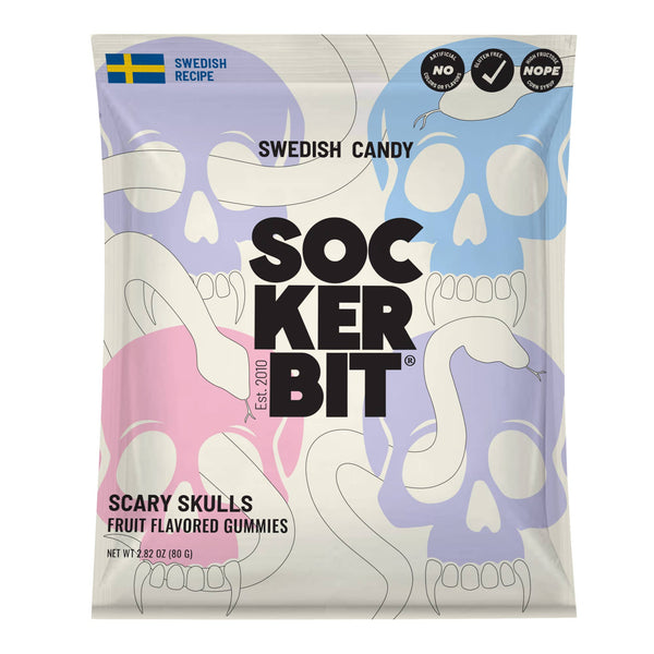 Sockerbit - Scary Skulls Swedish Candy Bag 2.8oz - Halloween Collection
