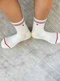 Le Bon Shoppe - Embroidered Boyfriend socks: Parchment + Heart