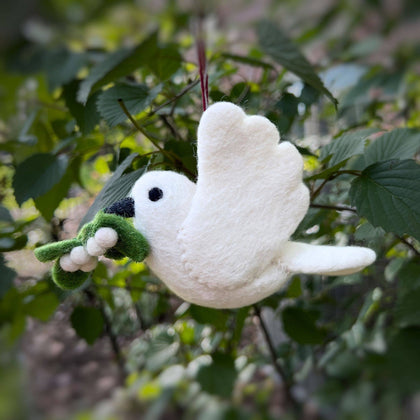 Ornaments 4 Orphans - Dove with Olive Branch Felt Wool Christmas Ornament