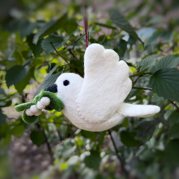 Ornaments 4 Orphans - Dove with Olive Branch Felt Wool Christmas Ornament