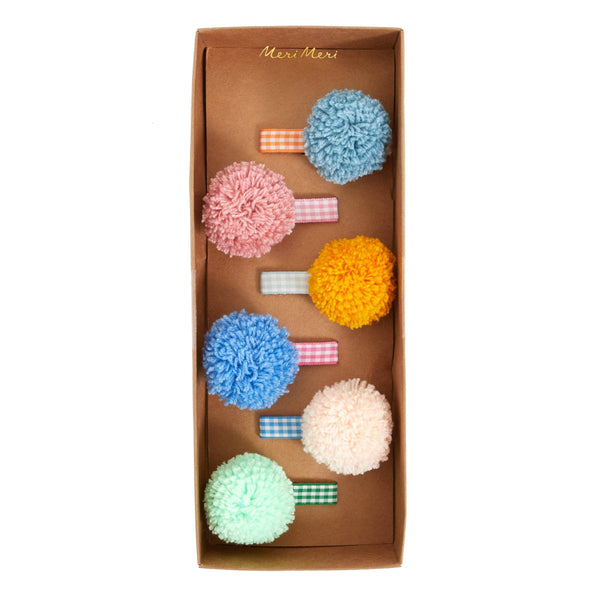 Meri Meri - Gingham & Big Pompom Hair Clips