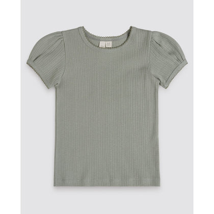 Little Cottons Organic Pointelle Tshirt ~ Mineral Green