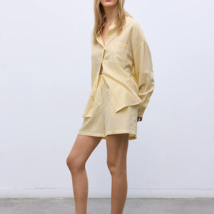 New Society - Alheli Woman Shirt Mimosa Yellow Stripes