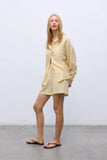 New Society - Alheli Woman Shirt Mimosa Yellow Stripes