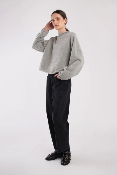 Micaela Greg Heather Grey Boucle Rolled Sweater