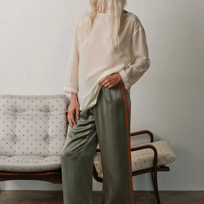 DONNI The Silk Stripe Crop Pant ~ Dill/Apricot