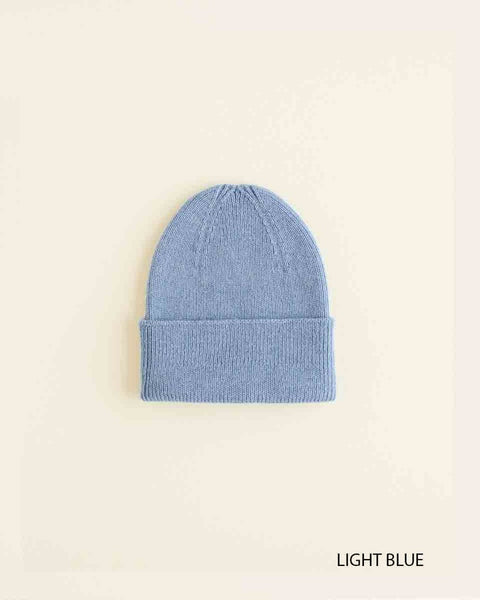 Hvid Beanie Fonzie Newborn ~ Light Blue