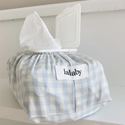 Lalaby Blue Gingham Wet Wipe Cover
