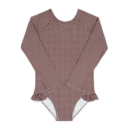 Minnow Girls Cocoa Gingham Rashguard One Piece